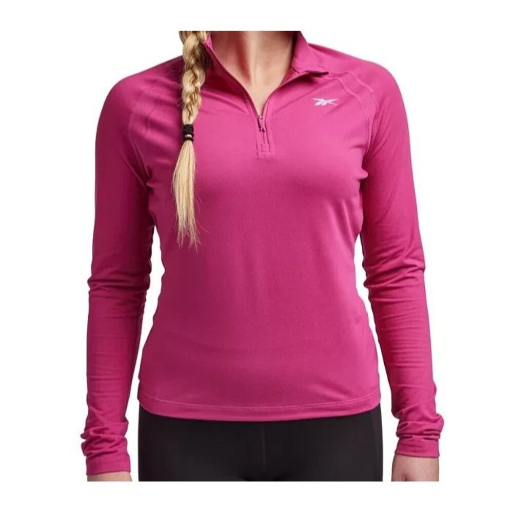 Reebok Women's Identity Performance Slim Fit Quarter Zip Pullover Top Pink L